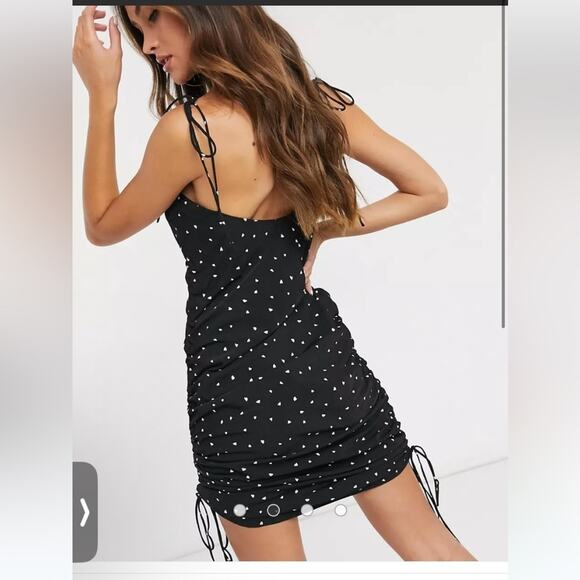 NWT Lioness String Along Mini Dress Black Heart Print Ruched Adjustable 4 - Picture 14 of 15